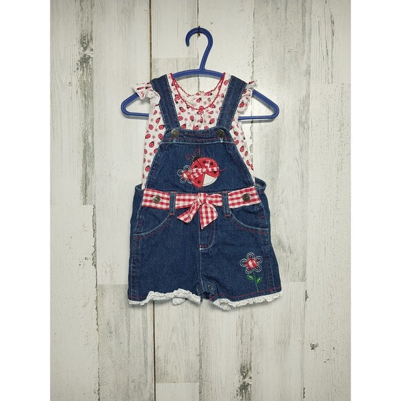 Nanette Kids Ladybug Overalls Ruffle Shirt Short Cutekids Kidscore Set 18 Mo - Picture 1 of 6